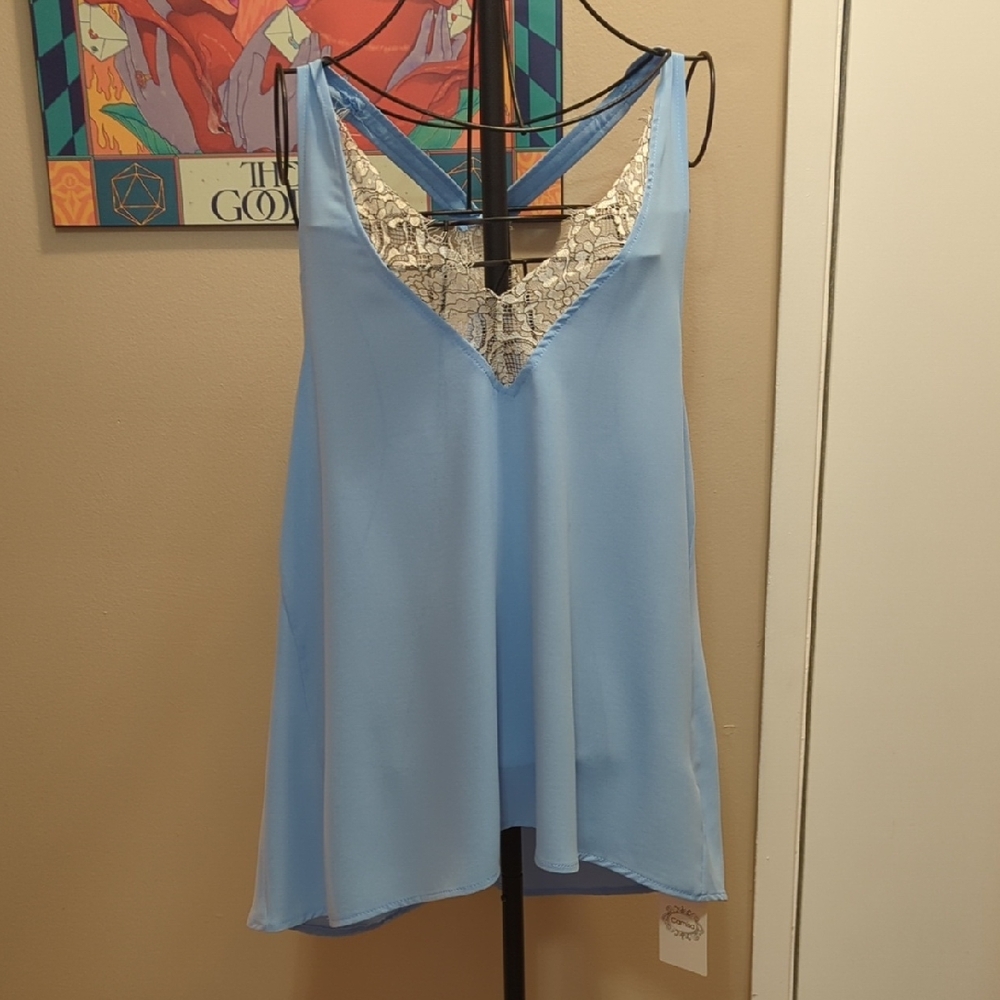 Blue Asymmetrical Embellished Sleeveless Camisole